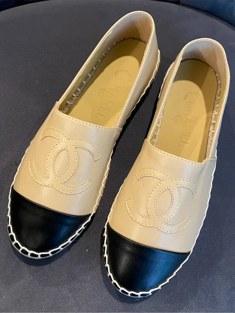 Chanel Beige/Black Lambskin Espadrilles